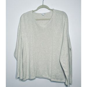 J Jill Pure Jill Oatmeal V Neck Long Sleeve Pullover Minimalist Cozy Sweater L